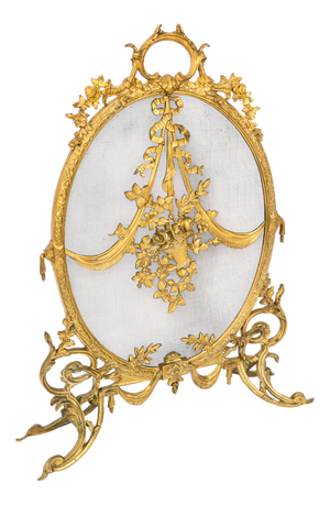 Antique French Rococo Revival Brass Fire Screen, 1800s