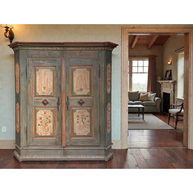 Vintage Painted Tyrolean Wardrobe, 1789 For Sale - Image 11 of 18