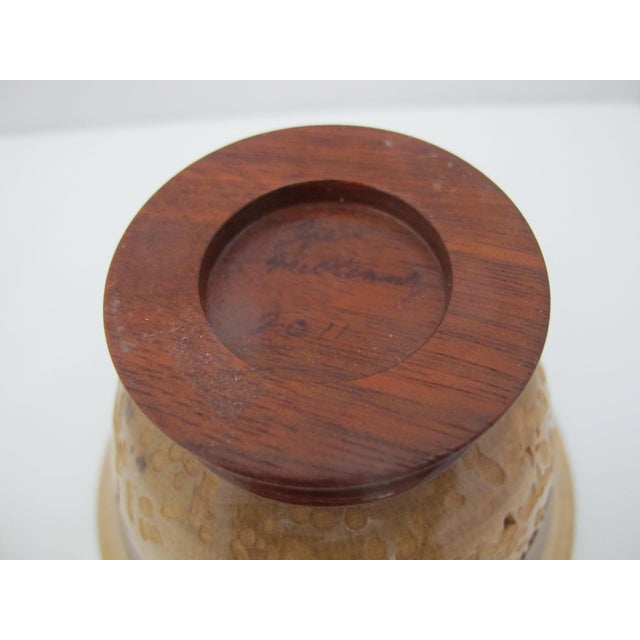 Sienna Hand Turned Segmented Multi Tone Wood Studio Artisan Footed Bowl Signed For Sale - Image 8 of 8