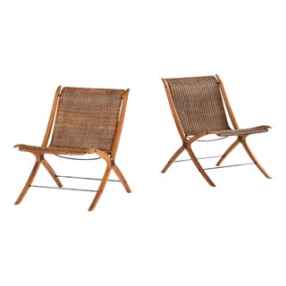 Easy Chairs in Beech and Rattan by Peter Hvidt, 1959, Set of 2 For Sale