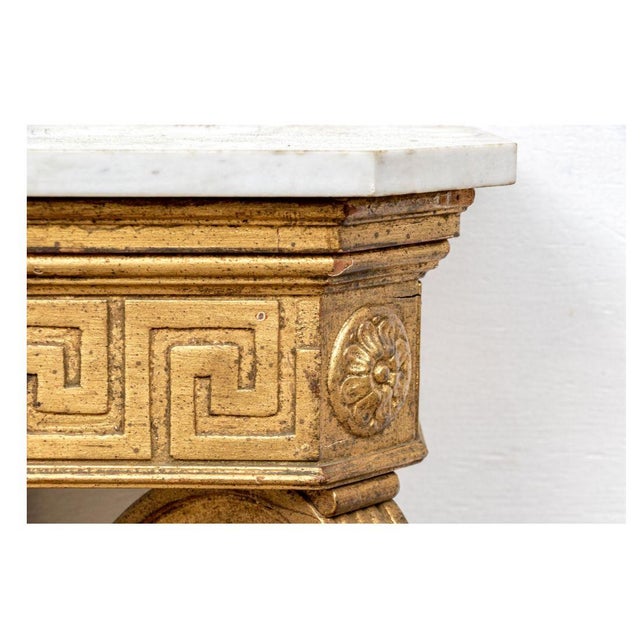 Neoclassical Giltwood Console With Marble Top and Greek Key Detail For Sale In West Palm - Image 6 of 7