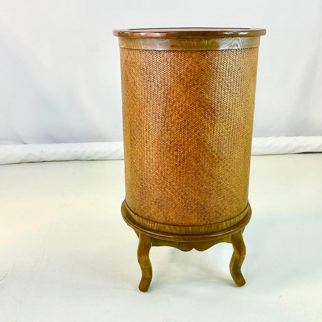 1980s British Colonial Ralph Lauren Style Round Herringbone Cane & Wood Cabinet, 4 Drawers For Sale - Image 10 of 16