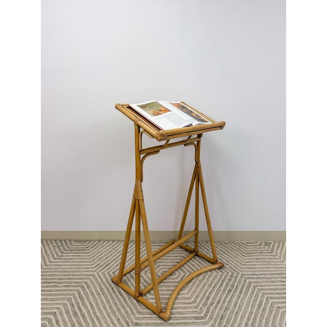 Late 19th Century Vintage Rattan Wicker Easel Podium Art Stand Coastal Boho Hollywood Regency For Sale - Image 5 of 13