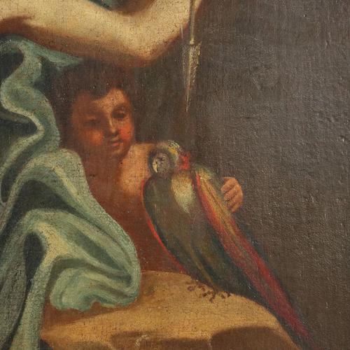 Painting with Allegory of America, 1700s, Oil on Canvas For Sale - Image 5 of 11