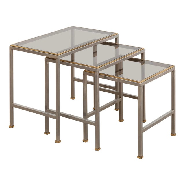 Silver Mid-Century Brass and Chrome Nesting Tables, Set of 3 For Sale - Image 8 of 8
