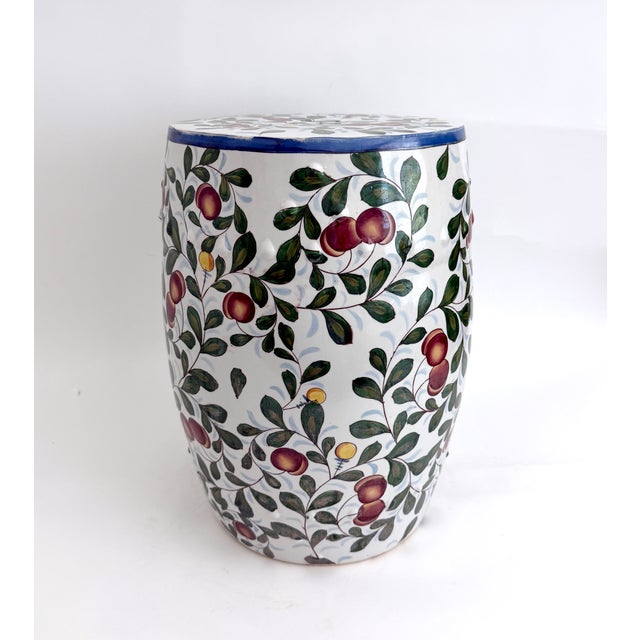 Vintage Chinese Hand-Painted Botanical Fruit & Vine Ceramic Garden Stool For Sale In Los Angeles - Image 6 of 8