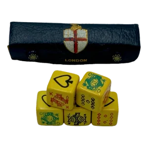 Vintage Asprey London Set of 5 Poker Dice in Blue Leather Case With Game Rules