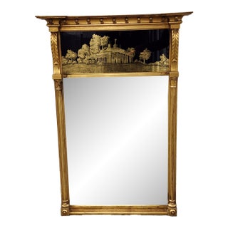 Antique Early 20th Century Federal Style Eglomise Giltwood Mirror For Sale