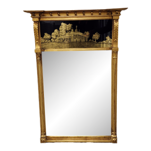 Antique Early 20th Century Federal Style Eglomise Giltwood Mirror