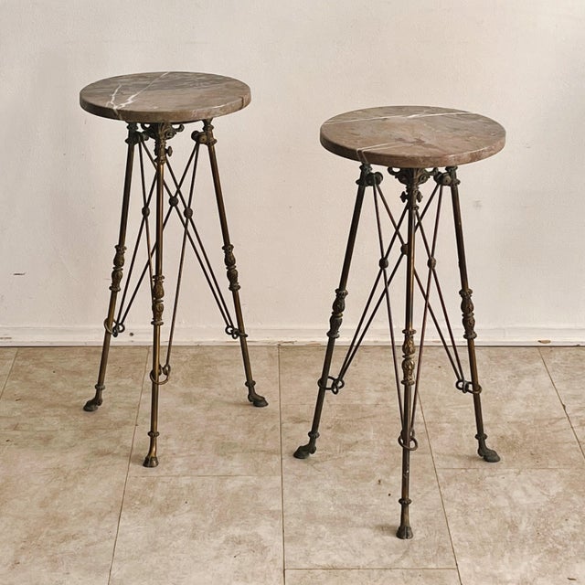 Black 3-Legged Side Tables in Bronze and Marble attributed to Maison Jansen, France, 1960s, Set of 2 For Sale - Image 8 of 8