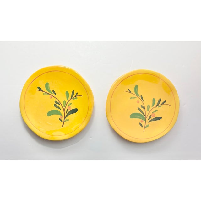 Yellow Ceramic Yellow & Orange Olive Oil Dispenser Cruet Bottle & Appetizer Plates - 3 pcs For Sale - Image 8 of 9