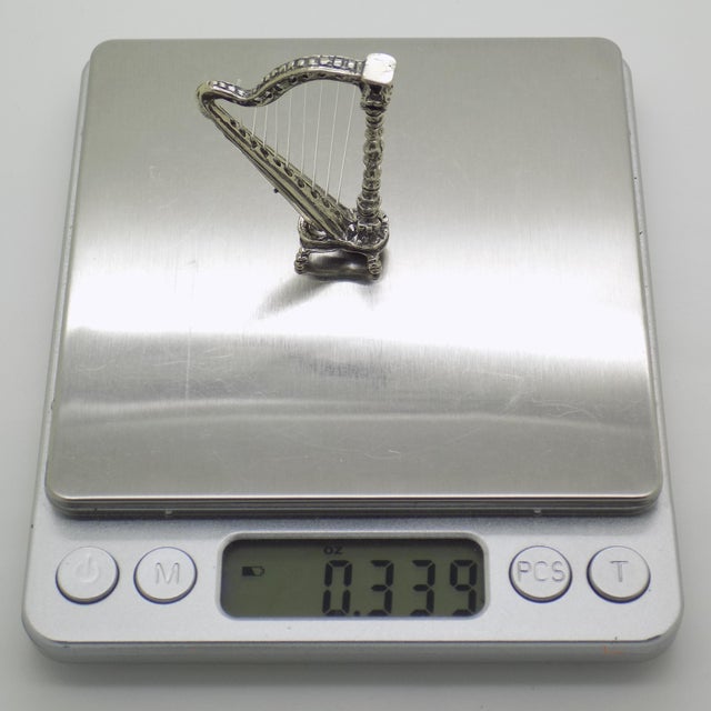 Silver Vintage Italian Handmade Silver and Nylon Harp Miniature, 1970s For Sale - Image 8 of 10