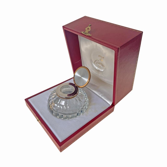 Cartier Must De Cartier Crystal & Tri-Color Mixed Metal Inkwell France 1989 Original Red Leather Box With Cartier Bag For Sale - Image 4 of 5