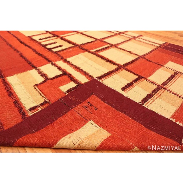 Red 1940s Vintage Geometric Swedish Scandinavian Flat Woven Rug For Sale - Image 8 of 12