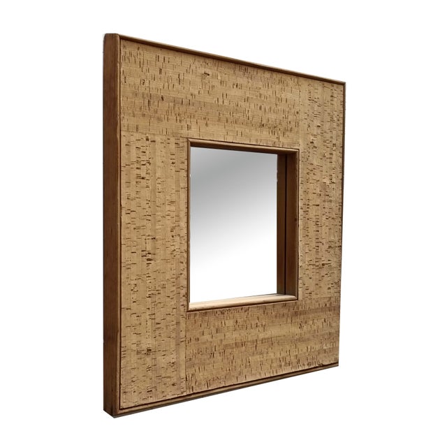 Italian modern square cork mirror. This beautiful mid-century Italian square cork mirror was made from a very unusual type...