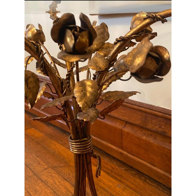 Gold Vintage Italian Tole Gold Gilt Tripod Roses Side Table For Sale - Image 8 of 8