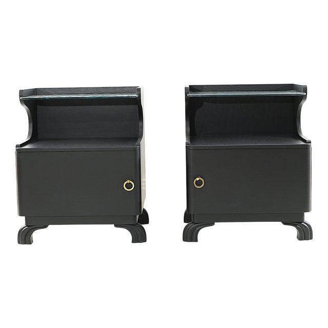 Swedish Art Deco Nightstands with Glass Tops, 1930s, Set of 2 For Sale