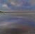 This oil painting captures a serene twilight scene where the calm waters mirror the soft blues and purples of the sky,...