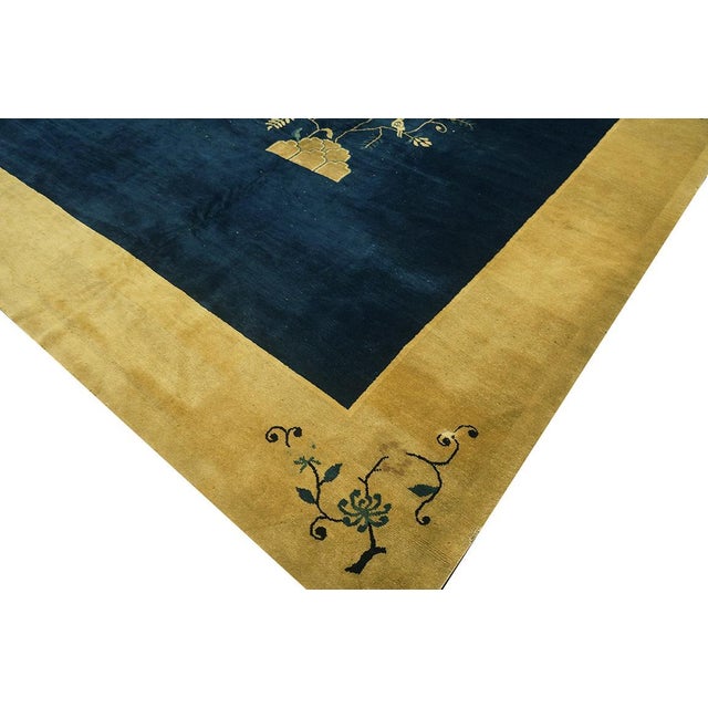 1920s Navy Open Field Art Deco Modern Antique Chinese Peking Knotted Wool Rug For Sale - Image 4 of 9