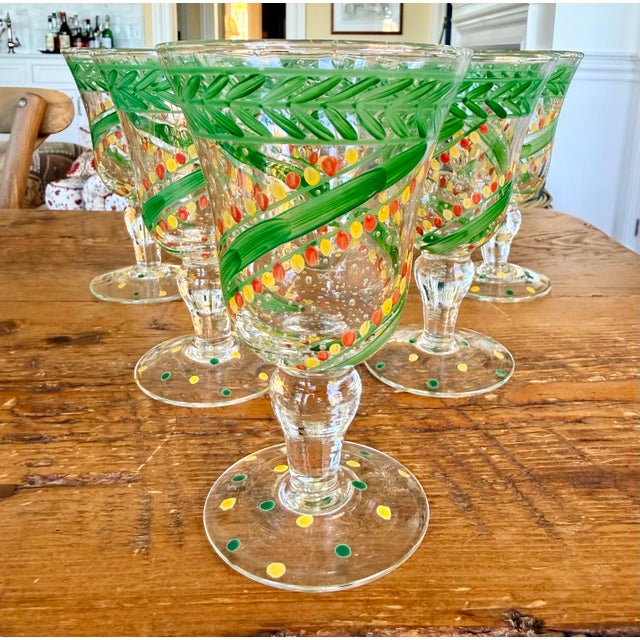 Vintage Vietri Hand-Painted Festive Glass Goblets - Set of Six For Sale - Image 12 of 12