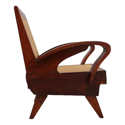 Mid-Century Teak Wood and Vienna Straw Armchair, 1950s For Sale