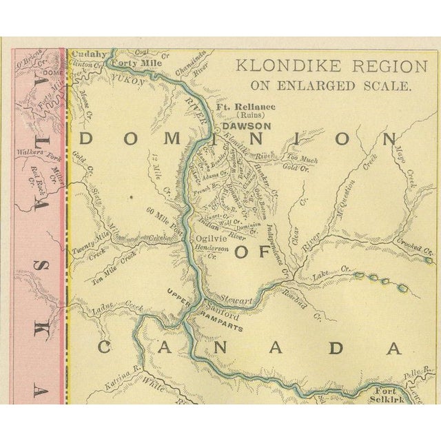 Antique Map of Alaska with Klondike Gold Fields Inset from Rand McNally, 1899 For Sale - Image 4 of 11