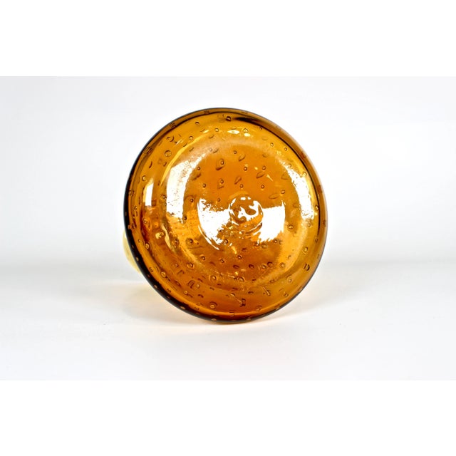 Amber 1960's Amber Hand Blown Controlled Bubble Glass Decanter With Flame Twist Stopper For Sale - Image 8 of 9