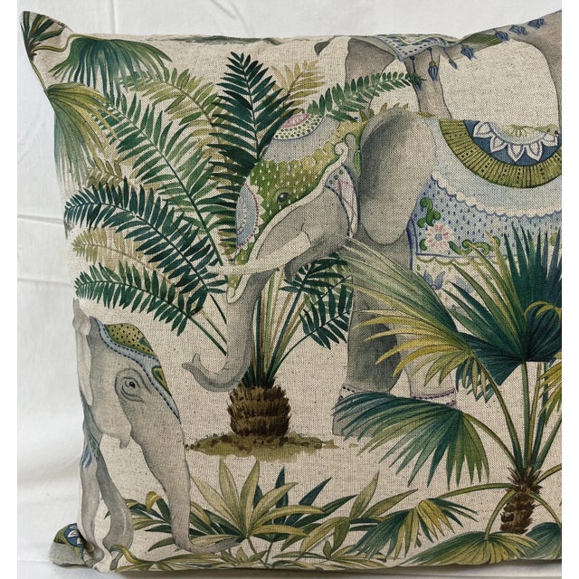 20" Square Decorative Throw Pillow With an Exotic Elephant & Palm Tree Pattern - Made in the U K For Sale - Image 9 of 12