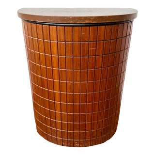 Mid Century Modern Vintage Clothing Laundry Hamper Walnut & Metal MCM VTG For Sale
