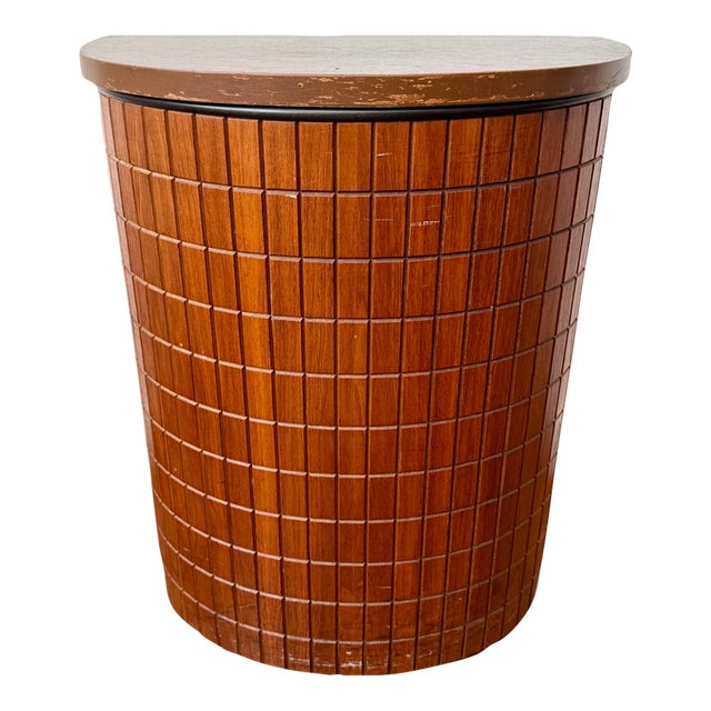 Mid Century Modern Vintage Clothing Laundry Hamper Walnut & Metal MCM VTG For Sale