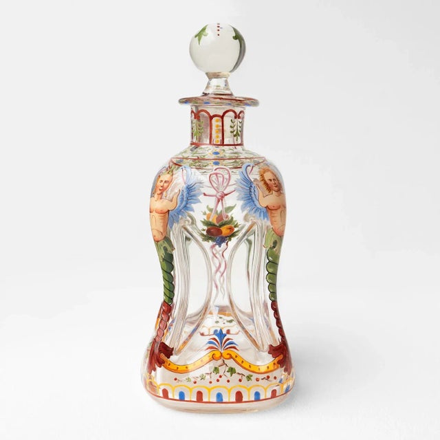 J. & L. Lobmeyr Antique Late 19th Century Enamelled Glass Decanter and Glasses by J & L Lobmeyr, Vienna- 5 Pieces For Sale - Image 4 of 12