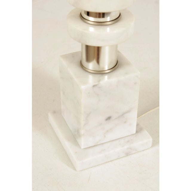 Mid Century Modern Pair Marble and Chrome Table Lamps For Sale - Image 11 of 12