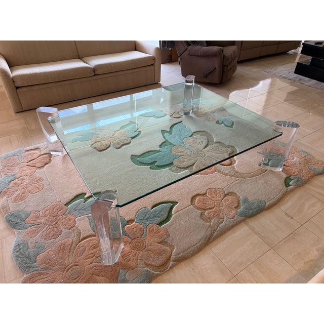 1980s Large Karl Springer Attributed Lucite Leg Coffee Table, Glass, 1980s For Sale - Image 5 of 18