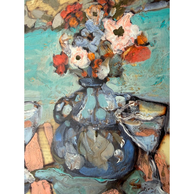 12" Square Encaustic & Antique Collage on Cradled Panel This original 12” x 12” work is a tactile exploration of history...