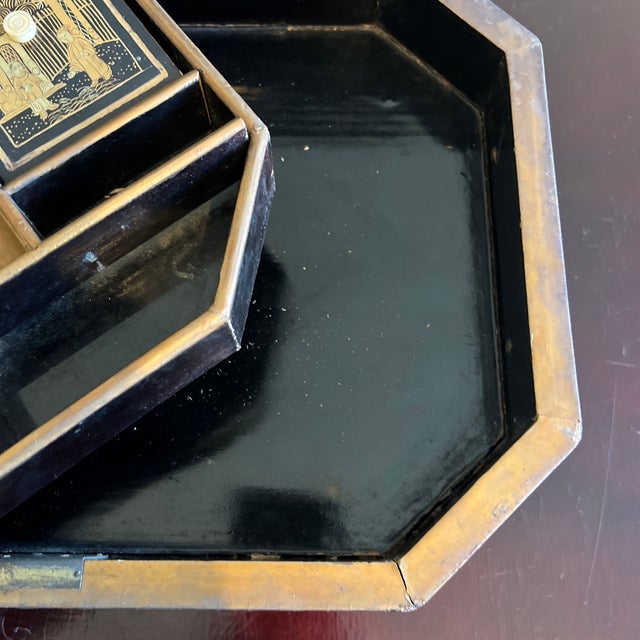Wood Antique 19th Century Chinese Export Black Lacquered Work Box For Sale - Image 7 of 8