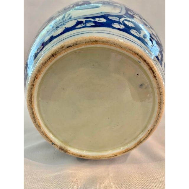 Circa 1900 Chinese Blue & White Prunus Figural Porcelain Jardinière With Wood Stand For Sale - Image 10 of 12