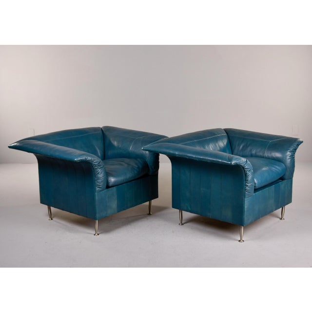 Teal Vintage Poltrona Frau Teal Leather Chairs - Pair For Sale - Image 8 of 12