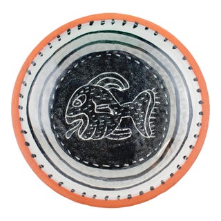 Listed Artist Amy Sabrina, Signed, Dated 1995, Hand-Drawn Whimsical Fish; Shallow Bowl For Sale