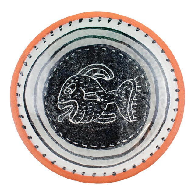 Listed Artist Amy Sabrina, Signed, Dated 1995, Hand-Drawn Whimsical Fish; Shallow Bowl For Sale