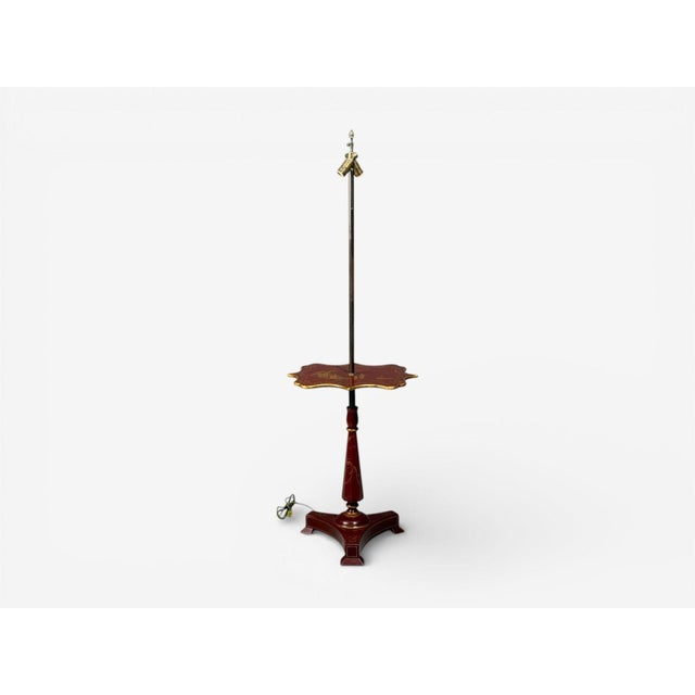 Auburn Mid 20th Century Chinoiserie, Red Japanned Floor Lamp, Wood, Brass For Sale - Image 8 of 12