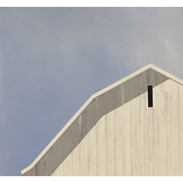 2020s El Guapo by Justin Wheatley | Acrylic on Canvas White Barn With Green Field For Sale - Image 5 of 11