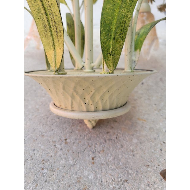 Green Hollywood Regency Tole 6 Light Palm Leaf Crystal Chandelier For Sale - Image 8 of 11