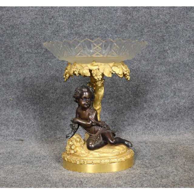 French 19th C French Figural Putti Gilt Bronze and Cut Crystal Centerpiece For Sale - Image 3 of 10