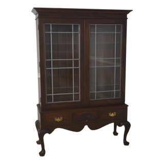 Stickley Leaded Glass Cherry 2 Door Curio Bookcase Cabinet For Sale