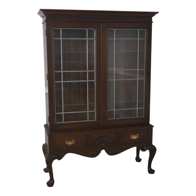 Stickley Leaded Glass Cherry 2 Door Curio Bookcase Cabinet For Sale