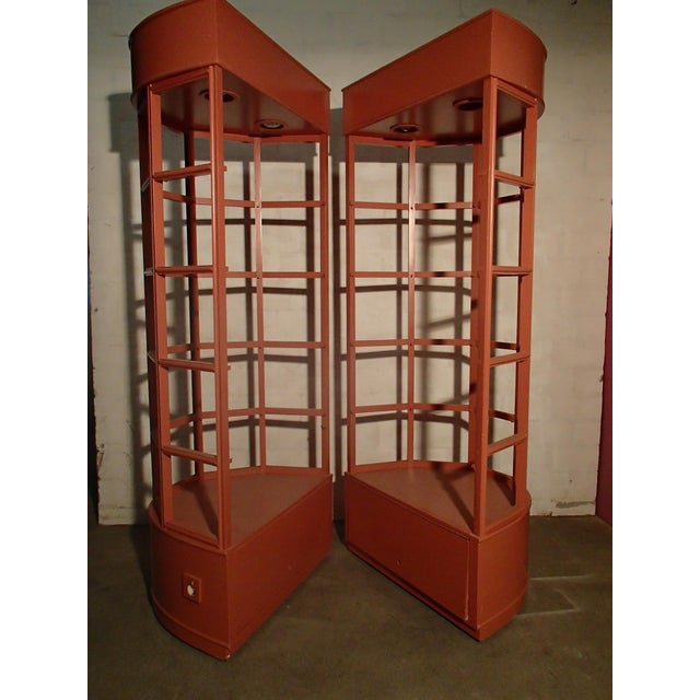 Oval Salmon-Colored Display Cases with Glass Shelves and Lighting, 1985, Set of 2 For Sale - Image 4 of 12