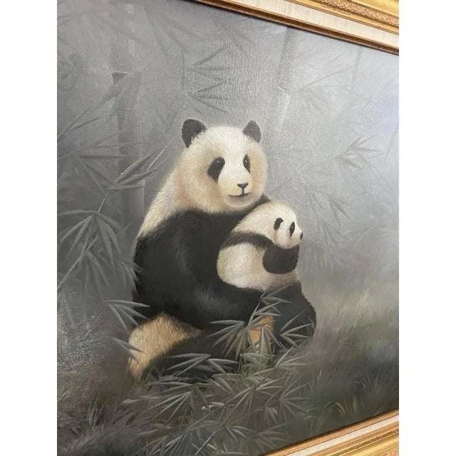 Framed Panda Landscape Oil Painting & Art Light For Sale In Chicago - Image 6 of 8