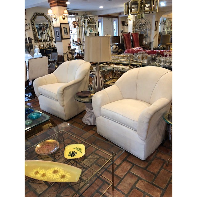 Pair of Ethan Allen Linen Swivel Club Chairs Chairish