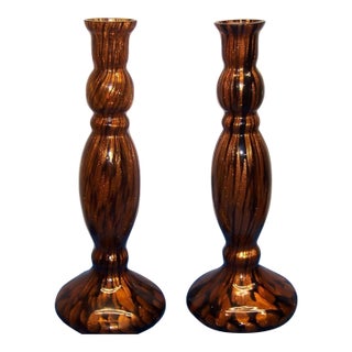 Vintage MCM Murano Style Gold Brown 13” Bud Vases-Set of 2 For Sale