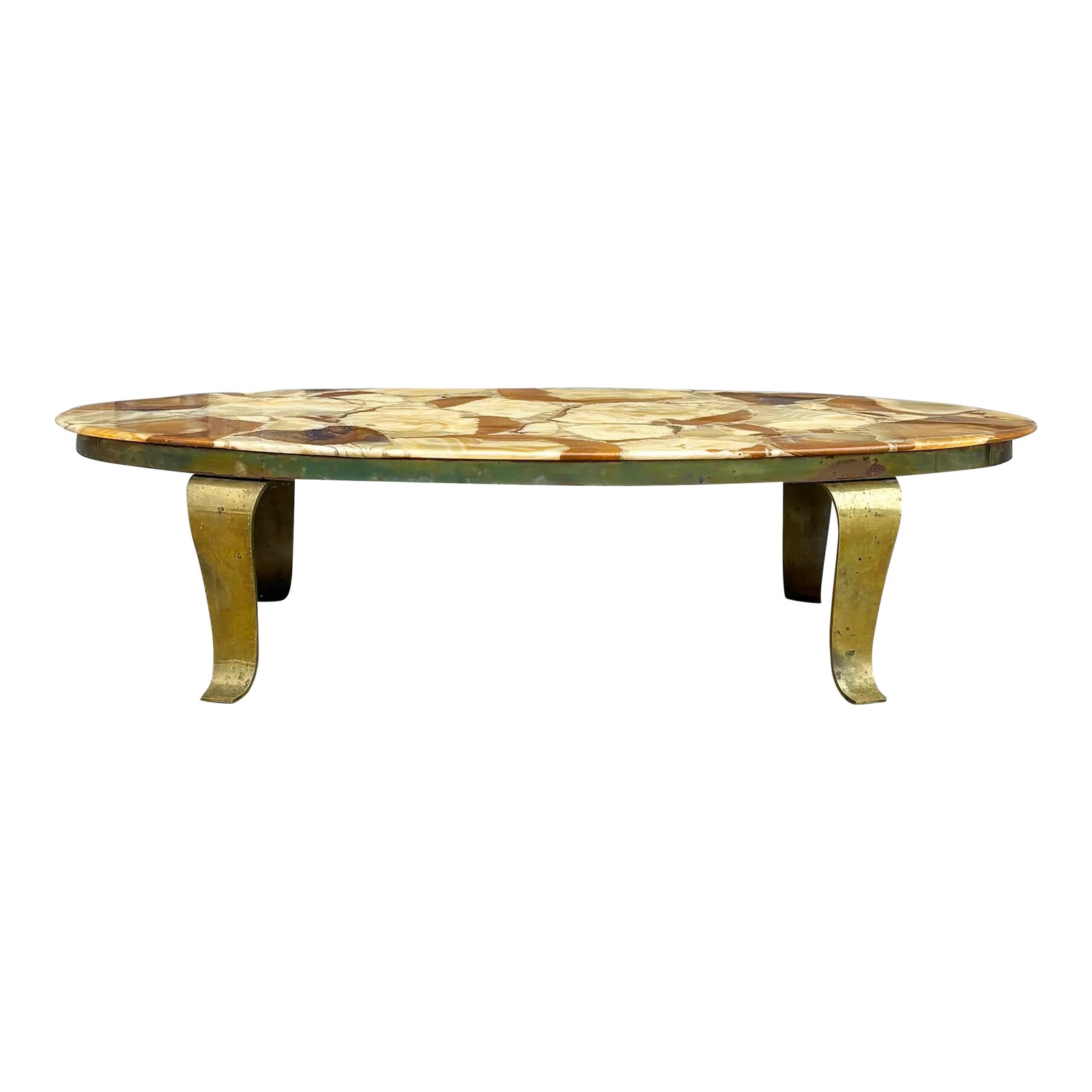 1970s Mid Century Onyx & Brass Coffee Table by Arturo Pani for